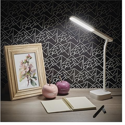 EMOS LUCY Lampe de bureau LED rechargeable via USB, durée d'éclairage de 96 h, puissance 2 W, luminosité 100 lm, sans fil, flexible, intensité variable, câble de charge USB de 1 m, blanc