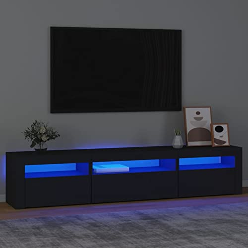 SECOLI TV Schrank Mit Led Leuchten 195 x 35 x 40 cm Fernsehschrank Mit Led Schwarz TV Sideboard Wohnzimmer TV Board Fernseher Unterschrank TV Board Fernsehtisch Mit Led und Schubladen