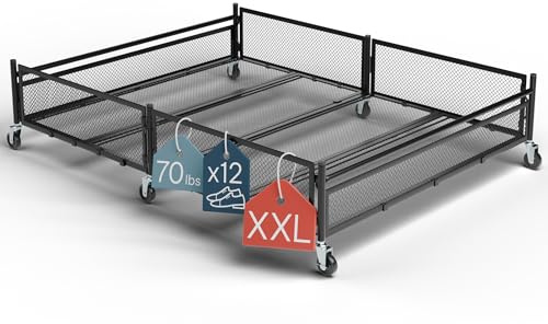 NEATWAY Under Bed Storage with Wheels – Heavy Duty Large Metal Storage Container (70lb Load), Low Profile Rolling Organizer with Removable Rubber Wheels, Easy Access for Clothes, Shoes & Blankets