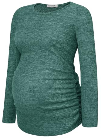 Smallshow Women's Maternity Sweater Shirt Long Sleeve Pregnancy Top Clothes Grey Green L