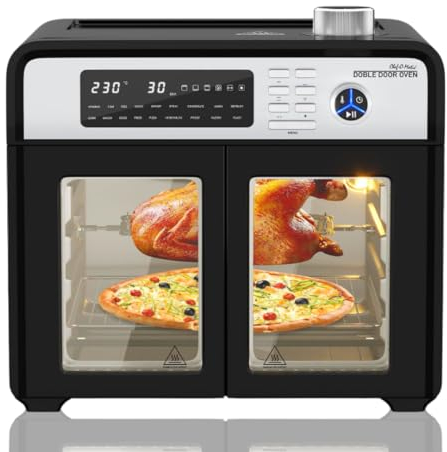 Horno Freidora de aire Double Door Oven, 28L, Apertura dobre, 18 programas, 1700W, Grill interior, tostador, Asador giratorio, Deshidratador de alimentos, Pantalla LCD