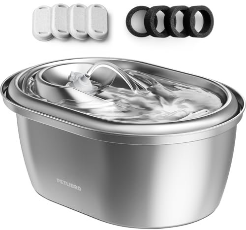 PETLIBRO Fuente de Agua de Acero Inoxidable para Gatos y Perros Interior, Dispensador Automático de Grado Alimenticio con 4 Filtros