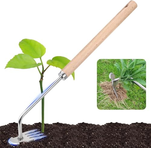 Sadodo Gartenarbeit Handbuch Unkrautstecher Edelstahl,Unkraut Entferner Gerät,Garten Jäter,Gartenrechen Wurzeljäter,Entwurzelung Jäten Werkzeug,Gartenwerkzeug für 18 Zoll Garten Graben (Langer)
