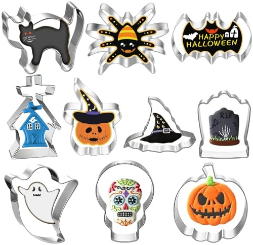 Halloween Ausstechformen, 10 Stück Keksausstecher Edelstahl Ausstecher Halloween Set Kürbis Ausstechform