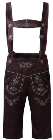 Lederhose Herren Tracht Trachtenlederhose mit Trägern für Männer Kurze Trachten Premium Lederhosen Oktoberfest Feierlichkeiten Events Original in Brown Green