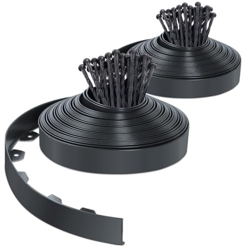 VOUNOT® Bordure de Jardin en Plastique 40 mètres avec 80 Piquets d'ancrage Bordurette de Pelouse Flexible Bordure de Gazon avec piquets Solides Idée de Jardin Hauteur 50mm Anthracite