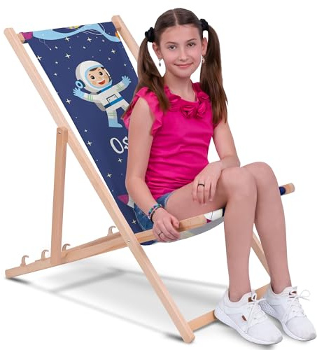 DreamRoots Kinderliegestuhl personalisiert Gr. M, Cosmos | faltbarer Kinderliegestuhl, Outdoor, für Garten, Camping & Strand, bis 30 kg, waschbarer Bezug, 100% Polyester