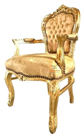 Fauteuil Louis Style Français en Or - Baroque, Rococo Antique - Reproduction Finition Dorée pour Décoration Maison ou Boutique