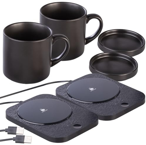 PEARL Tassenwärmer mit Tasse: 2er-Set 2in1-USB-Tassenwärmer m. Qi-kompatibler Ladestation, 15W (USB mit Tassen, Tisch, 6s)