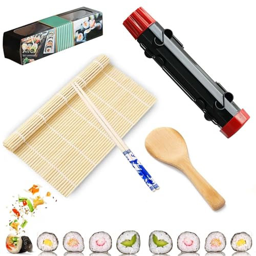Sushi Maker Roller,Sushi Set zum Selber Machen,6-teiliges Sushi Bazooka Set,Sushi Roller Multifunktionale für Anfänger,Sushimaker und Bambusmatte,DIY Sushi Roller Tool für Anfänger zu Hause