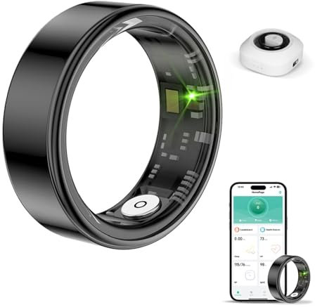 HPLSZCN Smart Ring for Women & Men - Fitness Tracker with 24/7 Heart Rate, Sleep Monitor, IP68 Waterproof Health Ring, Activity Tracker Compatible with iOS & Android (Black, #8)