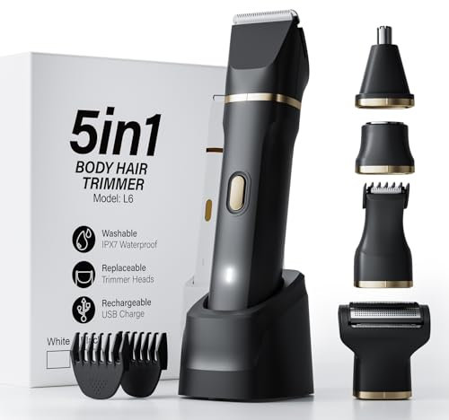 MIFXIN 5 in 1 Lady Shavers for Women, Bikini Trimmer Women Wet and Dry, Painless Electric Razor, IPX7 Waterproof Body Hair Trimmer for Body, Legs, Private Parts Shaver, Rechargeable（Black