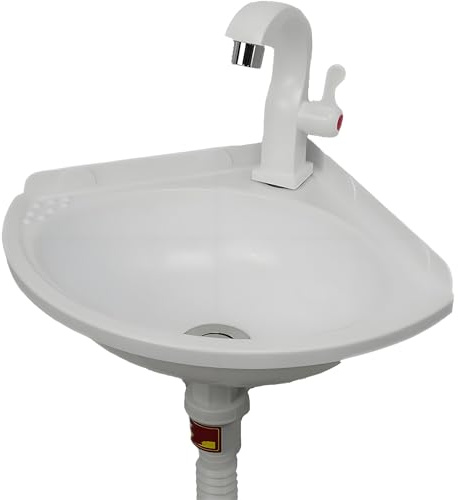 White Plastic Sink Compact Bathroom Wall Mounted for Small Cloakroom,Bathroom Wash Basin Sink with Faucet Waste Set for,Basin for Bathroom/Cloakroom/Toilets