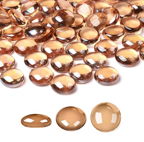 SUREAM 1LB Flat Glass Marbles, Brown Decorative Marbles for Vase Filler, Glass Beads Stone for Fish Tank Rocks Vase Fillers DIY Crafts Table Scatter Decor