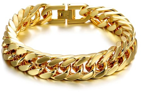 RWQIAN Bracciale Uomo Argento/Oro/Nero Acciaio Inossidabile Braccialetto Catena 8mm/12mm/17mm Cubana Bracciale 18cm/20cm/22cm Hip Hop Braccialetto Regalo Uomo Ragazzo