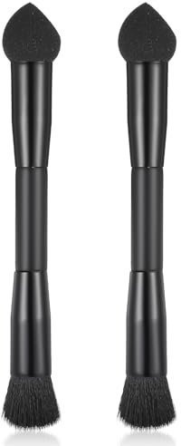MBAIYO 2 Pcs Dual-Ended Hairline Powder Brush, Precision Hair Makeup Brush Root Concealer Brushes Set with Sponge Tip and Soft Bristles for Covering Hair Root Touch Up Contouring Blending