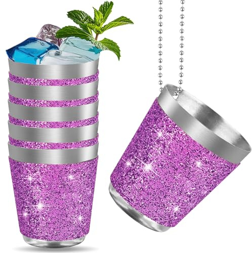 Csirnto 6 Stück Schnapsglas zum Umhängen, 30ml JGA Shot Becher, Schnapsbecher Edelstahl mit Kette, Schnapsgläser zum Umhängen für Hochzeitsfeiern Junggesellenabschiede Karneval Weinprobe Party (Lila)