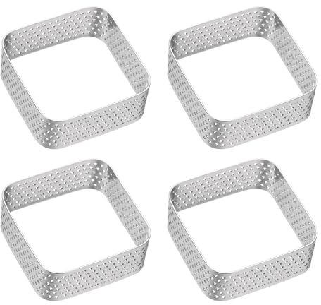 QUARKZMAN 4 Anelli per Torte Forati 1,97 Quadrati Stampo per Crostate | Antiaderente Lucidato, Acciaio Inossidabile, Anello Spesso per Mousse e Dessert, Strumenti per Cottura