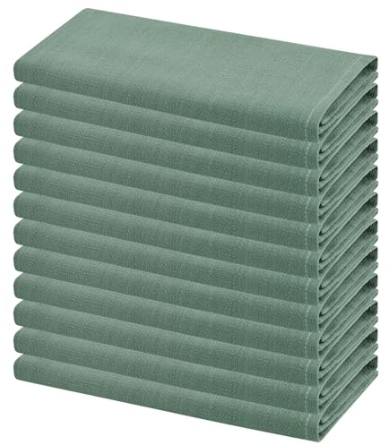12er-Pack Leinen-Servietten, 40 x 40 cm Wiederverwendbare rustikale Leinenstoffservietten aus Baumwoll-Leinen-Mischgewebe Tischservietten für Hochzeit/Party/Bankett/Abendessen-Dekoration (Hellgrün)
