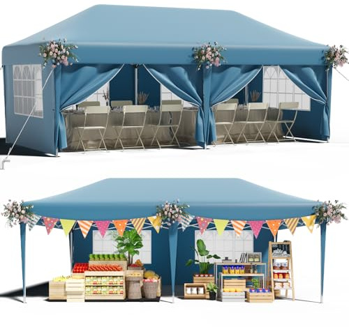 TRIUMPHKEY Tonnelle Pliante 3x6 Imperméable avec Protection UV 50+, Barnum Pliant 3x6 Réglable en Hauteur avec 6 Parois latérales, Tonnelle de Jardin Exterieur Les Festivals et Les événements,Bleu