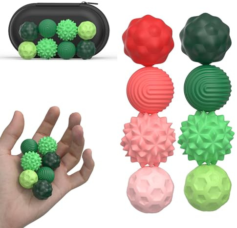 Bambebe 8 magnetiska antistressbollar i silikon - Sensoriska texturerade leksaker för vuxna och barn, akupressiva bollar för att lindra ångest, stress och taktil stimulering
