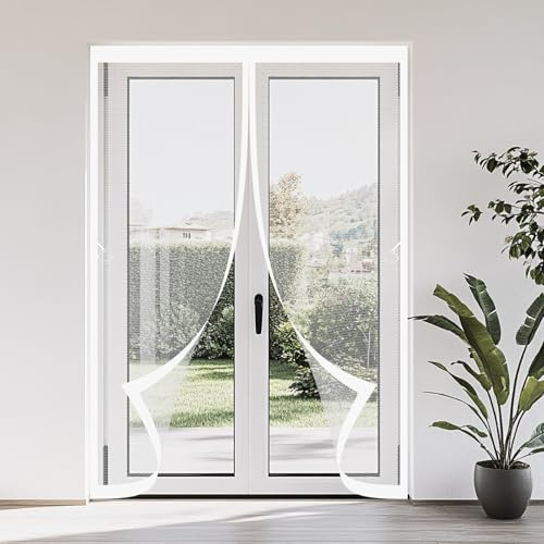 Moustiquaire Porte Fenetre 135 x 212 cm Moustiquaire Porte Magnétique Différentes Tailles Fenetre Magnétique Installation Facile Sans Outils pour Cave, Terrasse, Blanc