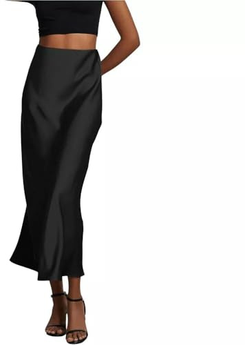 Black Skirt Satin High Waist Midi Office Skirt Skirts for Women Summer Skirts for Women Skirts for Women Trendy