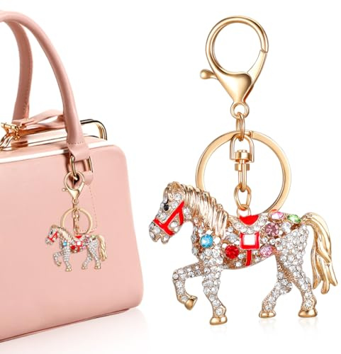 WRITWAA Pferde SchlüSselanhäNger 2026 Mit Strasssteinen Metall Auto AnhäNger Handtaschen Charms Symbol FüR GlüCk Und Erfolg Geschenk
