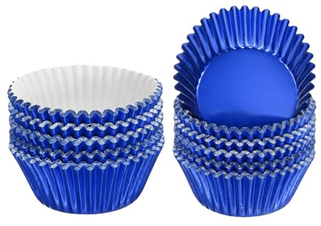 QUARKZMAN 200Pz Blu Pirottini per Frittella Carta in Alluminio, Pirottini Cupcake Metallici Dimensioni Standard Antiaderenti per Feste, Matrimoni, Compleanni