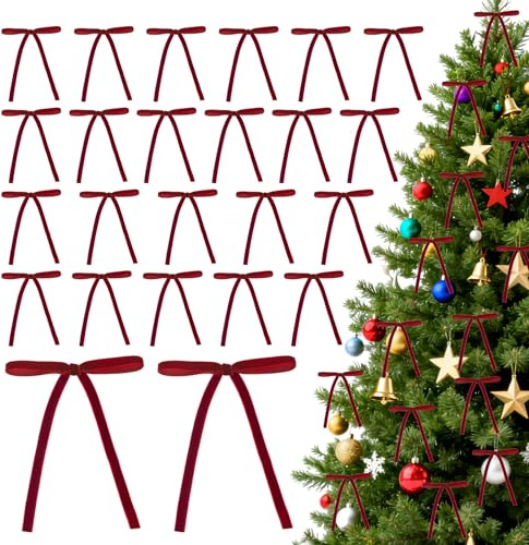 Christmas Tree Bows, 24 Pcs Red Velvet Bows for Christmas Tree, 5 * 7 Inch Red Ribbons for Xmas,Indoor and Outdoor Party Decorations, Suitable for Decoration of Wreaths, Stairs, Fireplaces,Etc