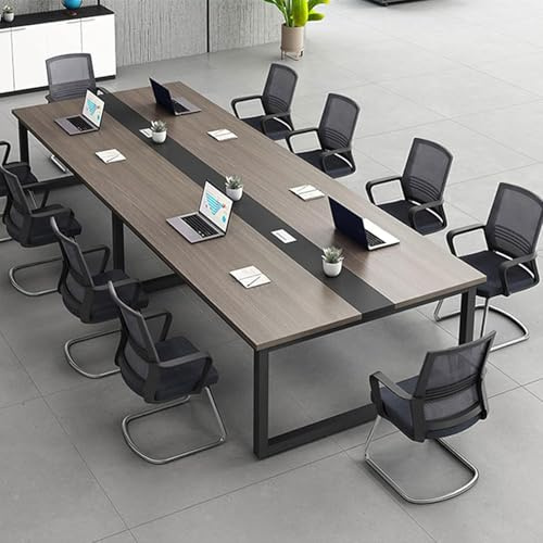 Tavolo da Conferenza Rettangolare Grande, per 8–12 Persone, con Passacavi, con Robusta Struttura in Metallo, per Seminari Sala Conferenze D'ufficio, Scrivania Direzionale,001,240x100x74cm