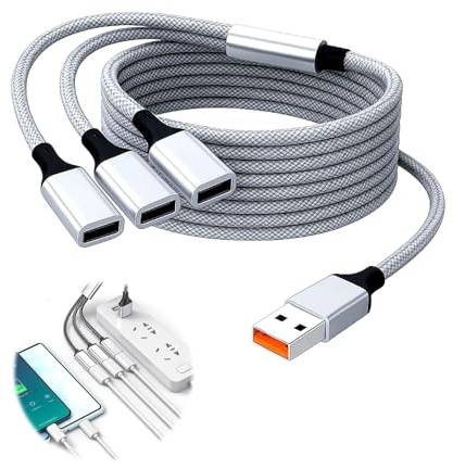 Câble Répartiteur 2 m Type A Mâle vers 3 Femelles, Hub USB Pratique et Durable, Multi USB pour PC, Mac, Consoles PS5/4/3, Port USB Multiple pour PC pour Transfert de Données et Chargement Simultané