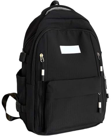 Mochila escolar de gran capacidad para estudiantes de secundaria para mujer, bolsa de hombro para ordenador (negro, talla única)