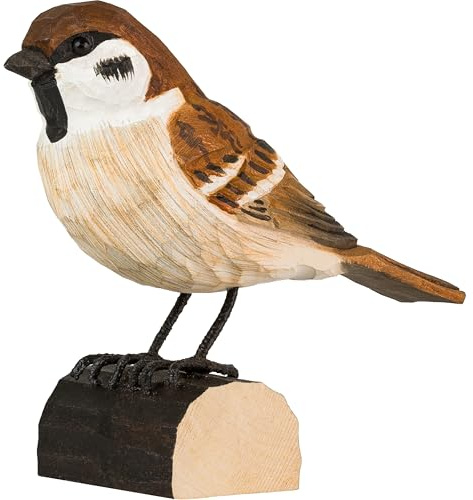 WILDLIFEGARDEN WG408 DecoBird Feldsperling - Handgeschnitzter Dekorative Vogel aus Holz - Kleine Europäische Vögel