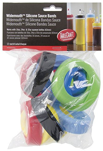 Tablecraft Silicone Squeeze Bottle Sauce Bands for 16, 24, 32 Oz, 12 per Pack