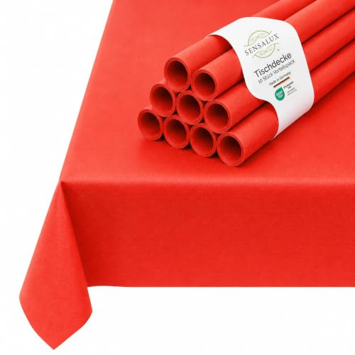Sensalux Vlies Tischdecke, 10 Stück, 1 x 2,5 m, Rot, abwaschbar | wasserabweisend, stoffähnliche Tischdecke, OEKO-TEX, Party Hochzeit Catering Event
