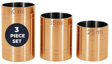 Chabrias Ltd 3 Pack Copper 25ml, 35ml, 50ml Premium Stainless Steel Copper Thimble Measure Barware, Home Bars, Cocktail Stations & Bartenders, Government Stamped