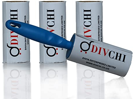 DIVCHI Lint Roller+4 Refill Sticky Replacement Heads Easily and Quickly removes animal fur, hairs, dust and fluff from garments, furniture, carpet, and car seats (1 handle 4 rolls)