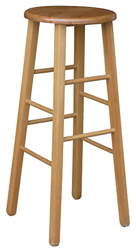 Sgabello di legno con seduta rotonda h80 cm in noce chiaro gamba dritte