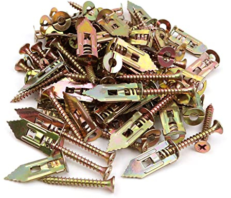 Hsthe Sea Lot de 50 chevilles auto-perceuses avec vis, en acier au carbone pour cloison sèche avec kit de vis pour fixations de plaques de plâtre