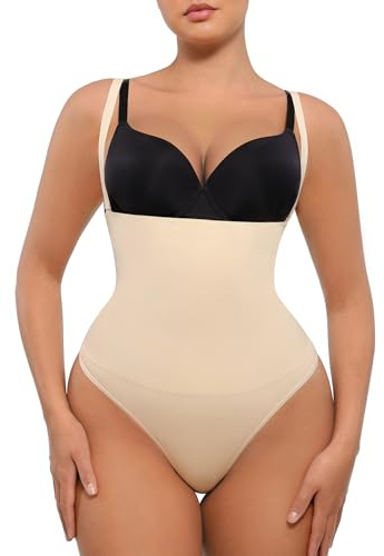 FeelinGirl Thong Shapewear Tummy Control for Women Khaki Beige M-L