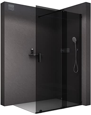 BERNSTEIN Walk In Dusche mit Schiebetür 180cm NT101 Graues Klar 8mm ESG Sicherheitsglas Nano Beschichtung Duschabtrennung Duschwand Duschtrennwand Echtglas-Dusche
