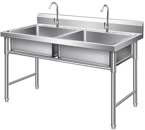 Freistehendes Edelstahl-Einzelwaschbecken, Küchenspüle, Doppelwaschbecken, Außenspüle, Vorbereitungs- und Nutzwaschbecken für Restaurant, Waschküche, Hinterhof (100 cm x 50 cm)
