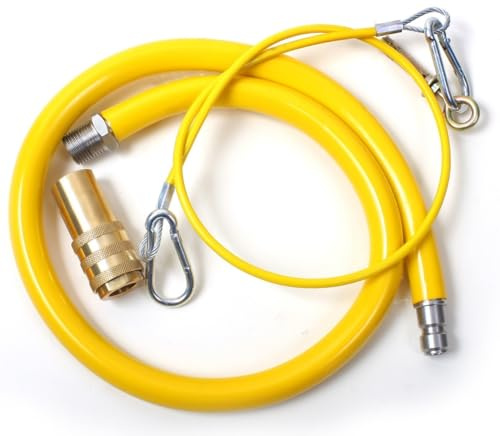 Istanbul Catering Equipment Commercial Yellow Gas Pipe | ½”inch – 120cm | Quick Release Brass Coupler Valve | Stainless Steel Inner Lining | Compatible with Natural Gas and LPG