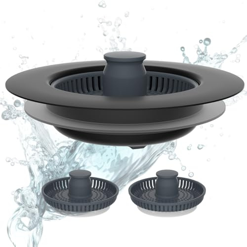 Hibbent Kitchen Sink Plug,Kitchen Sink Strainer and Stopper Combo,with 2 ABS Strainers,Anti-Clogging,Kitchen Sink Strainer Plug,and Prevent Odors-Sinks Depth > 22mm-Black