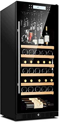 Suuim Enfriador de Vino Refrigerador de Bebidas 48 Botellas Cerveza Bodega de refrescos Refrigerador Independiente Enfriador de Acero Inoxidable y operación silenciosa en la encimera Compresor Vidrio