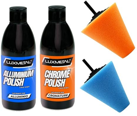 Lux Metal - Polish Chrome et Aluminium 250 g + 2 Cônes de Polissage - Pâte Abrasive pour Polir, Enlever Rayures, Brillance Chrome, Aluminium, Voiture, Moto, Carrosserie, Jantes, Bateau