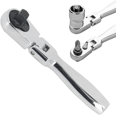 Telituny Mini Chiave a Cricchetto da 1/4 di Pollice, Chiave a Bussola a Cricchetto 2 in 1 da 72 Denti Cricchetto a Testa Flessibile Reversibile, Chiave Dinamometrica a Sgancio Rapido