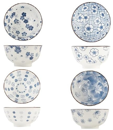 TuYines Set di 4 ciotole per cereali, in ceramica, 12 cm, in porcellana, per gelato, riso, zuppa, dessert, forno a microonde e lavabili in lavastoviglie