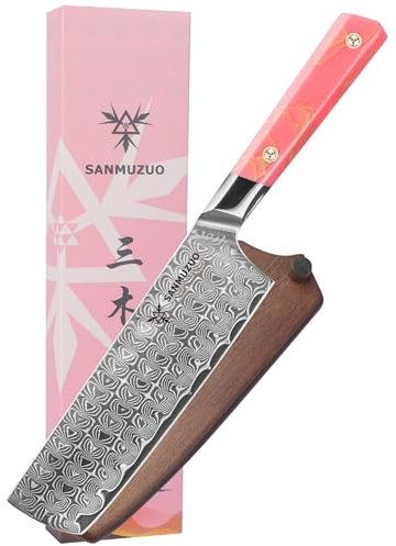SANMUZUO Couteau Nakiri 18 cm, couteau de cuisine professionnel, acier Damas ultra tranchant avec manche en résine pleine soie, série SHENG